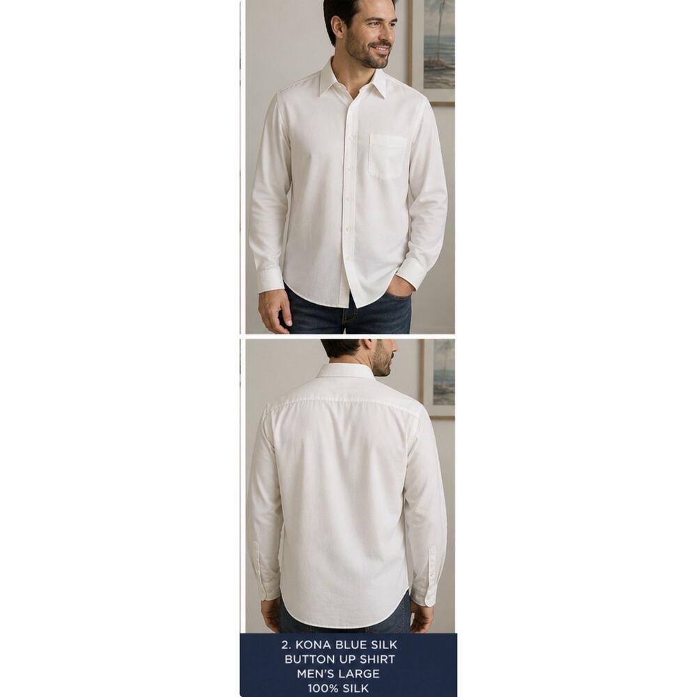 Blue Rain Men’s Ivory Silk Button Down Shirt L